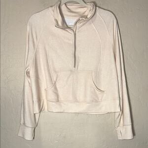 Lucky in love renew heather 1/4 zip hoodie in cream shimmer size small. NWT